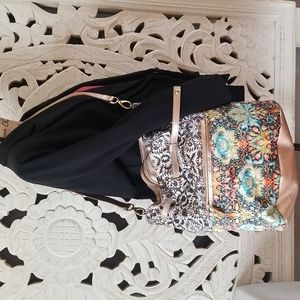 Cavalli Hobo Bucket Bag BoHo Aztec Colorful pattern Leather Trim Gold